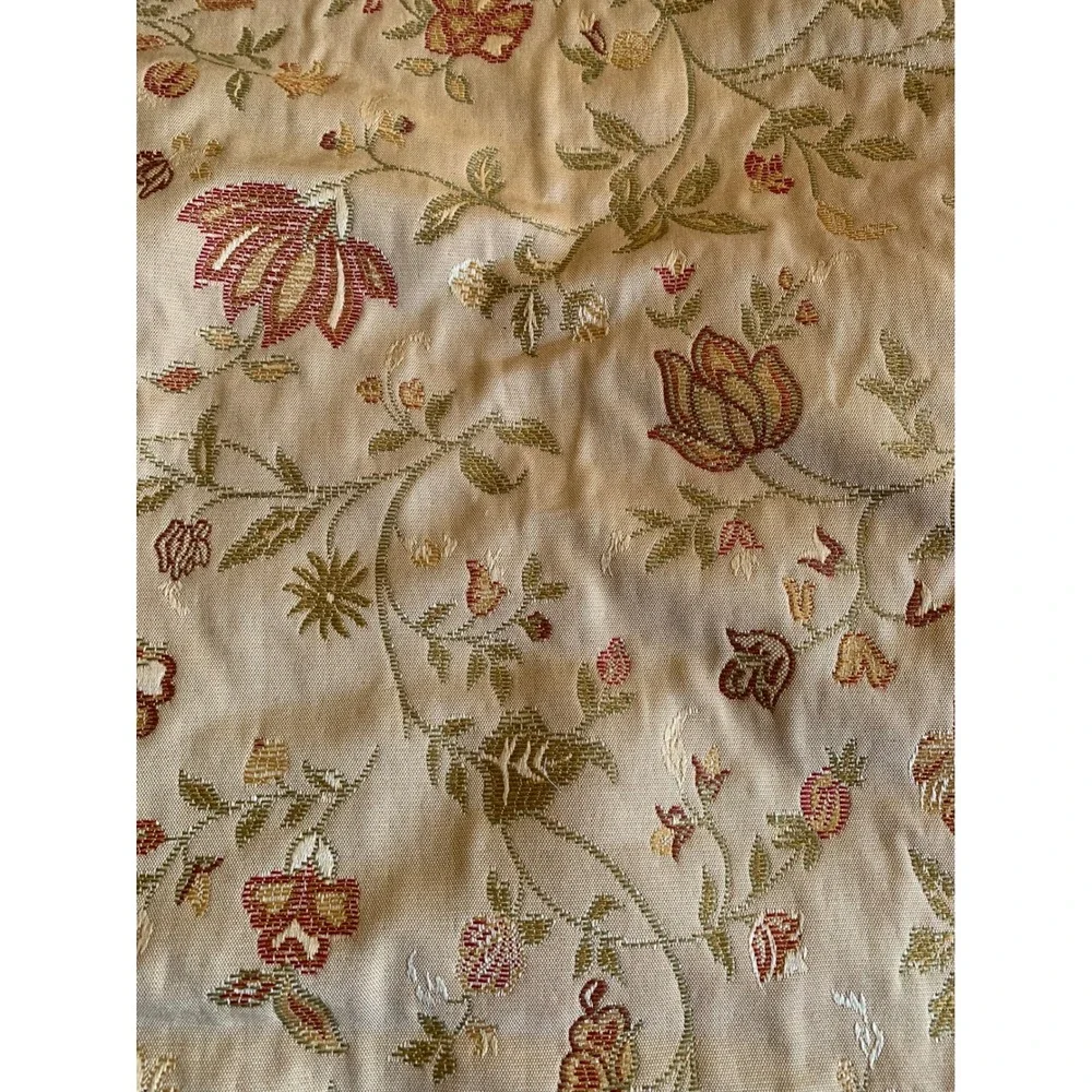 Vintage Floral Jacquard Brocade Fabric Remnant Beige Red Gold 1 & 1/3 Yard + 56